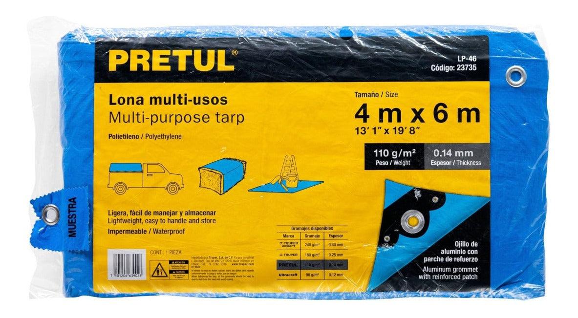 Lona Toldo Carpa Camping 4 X 6 Metros Pretul Azul