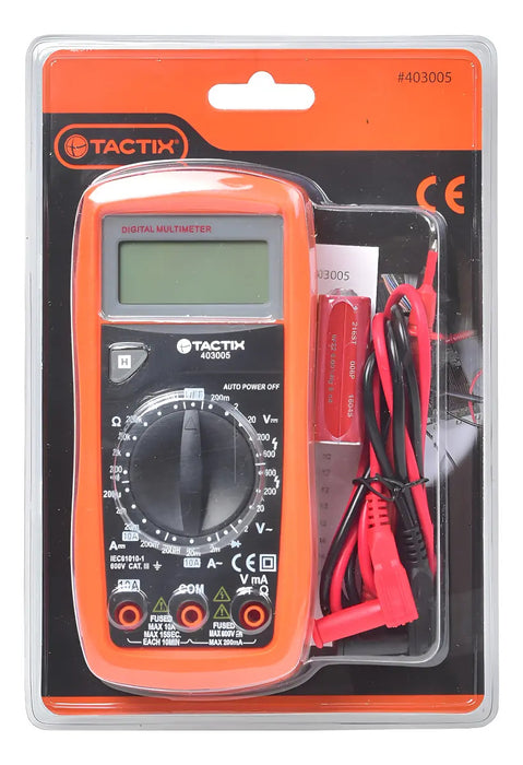Multímetro Digital Tactix T403005 600V 10A con Indicador de Batería