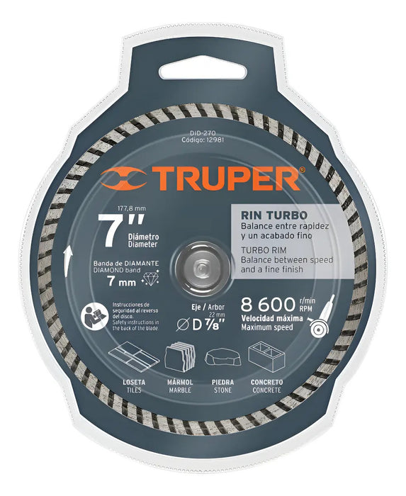 Disco Diamante Turbo 7'' Cortar Concreto Piedra Truper