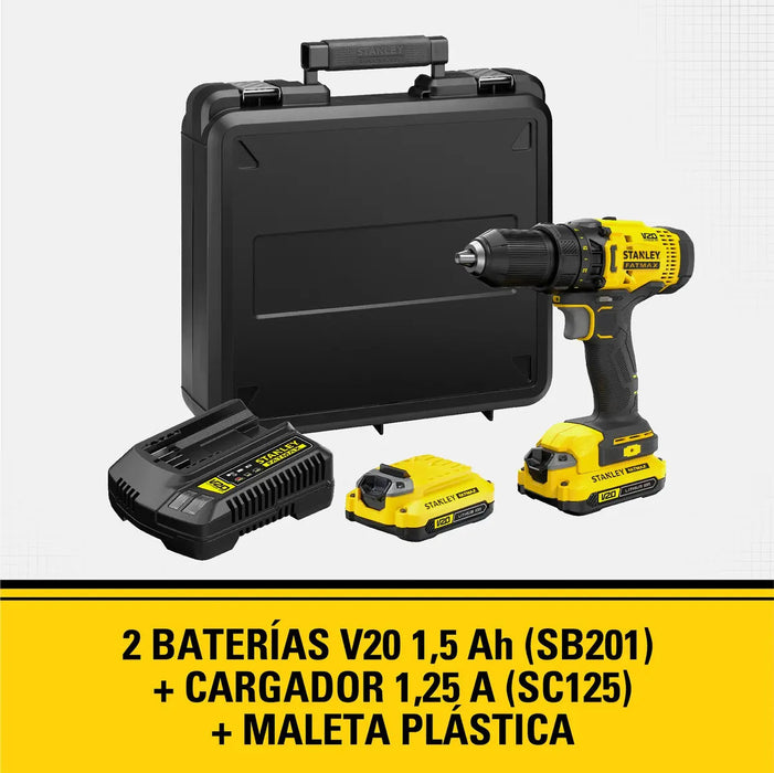 Kit Taladro Atornillador Con 2 Baterías, Cargador y Maleta Stanley