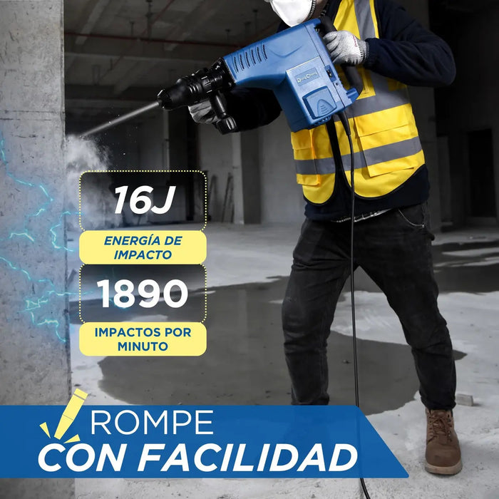 Martillo Demoledor Rompedor De Concreto 10 Kg SDS Max 1500W 110V c/Estuche Color Azul