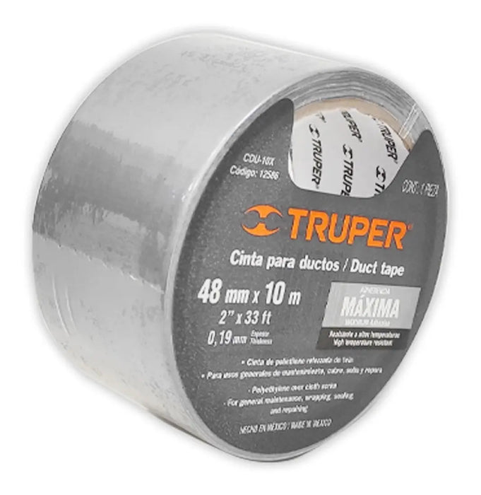 Cinta Truper Para Ductos 10 Metros 0.19 Mm Alta Resistencia Térmica Hasta 60 Grados Perfecta Para Se