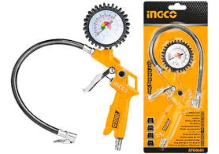 Pistola para Inflar y Calibrar Neumático con Manómetro Ingco Industrial Amarillo