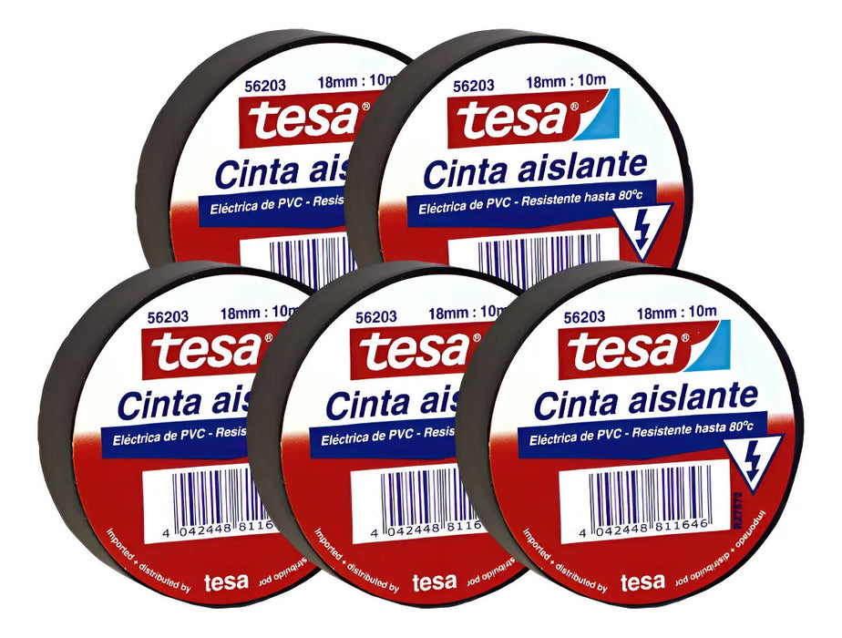 Pack 5 Cintas Aislante Tesa Negra 10m X 18mm