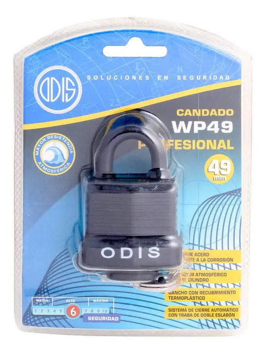 Candado Waterproof Odis 49mm con Llave Negro