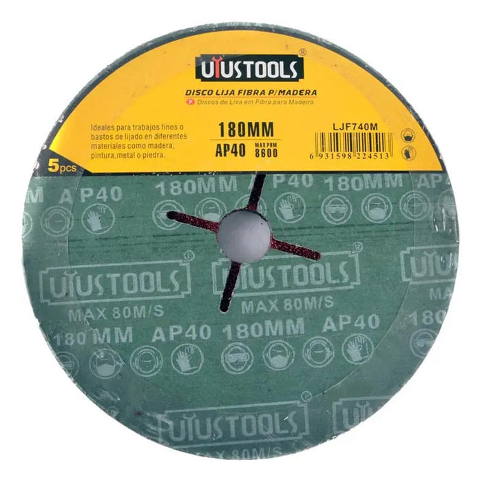 Set 5 Un Disco Lija Fibra P/madera 7" #40