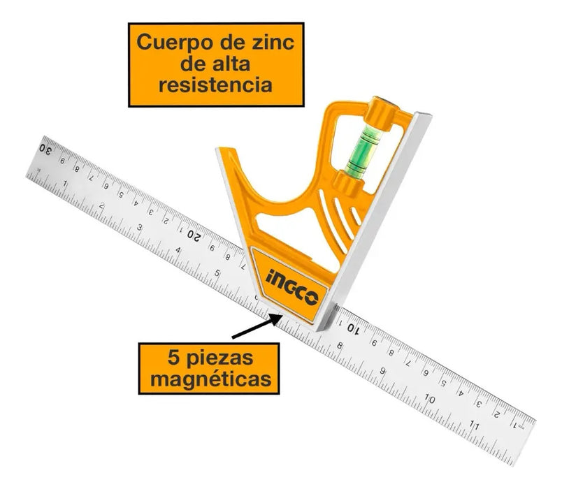 Escuadra de Combinación Magnética Ingco 300mm