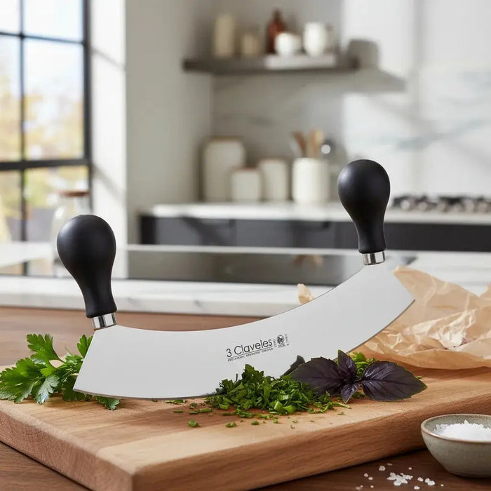Cuchillo Media Luna 3 Claveles Acero Inoxidable 22cm Mango Negro