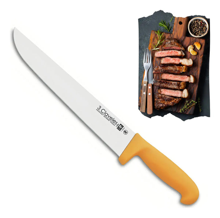 Cuchillo Profesional 3 Claveles Carnicero Angosto 25cm Acero Color Amarillo
