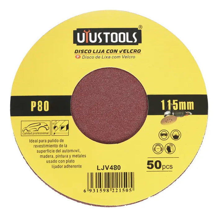 Set 50 Un Disco Lija Con Velcro 4 1/2'' #80