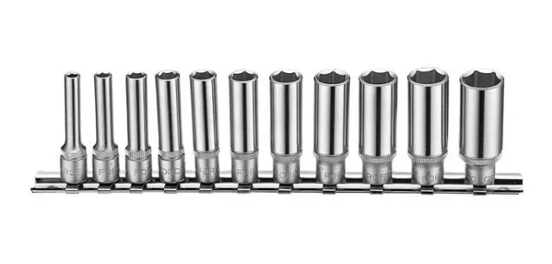 Juego De Dados Hex. Largos 1/4. 4 - 14 Mm 11 Pzas Force21115 Plata