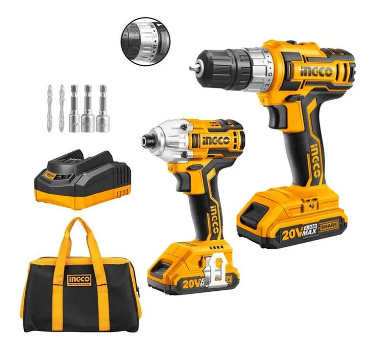 Kit Taladro Inalámbrico + Destornillador de Impacto Ingco