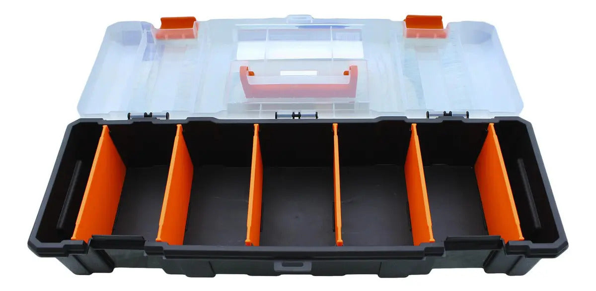 Caja Organizadora De Herramientas Tactix 46x16x9cm 7 Compartimentos Negro/anaranjado