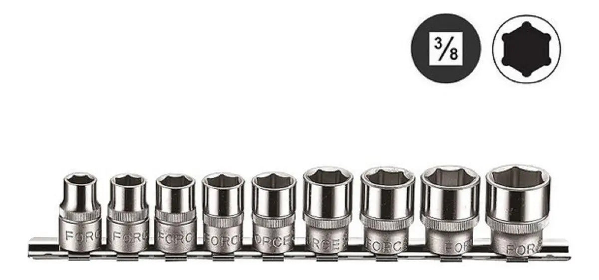 Juego Dados 3/8'' Hexagonales 9 - 19mm 9 Piezas Force