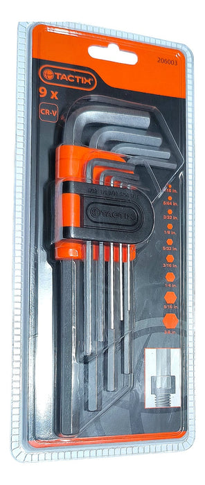 Juego Llave Allen 9 Piezas Larga Pulgada Cromada Gris