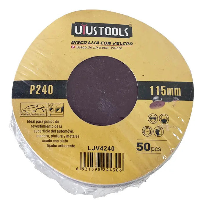 Set 50 Un Disco Lija Con Velcro 4 1/2'' #240