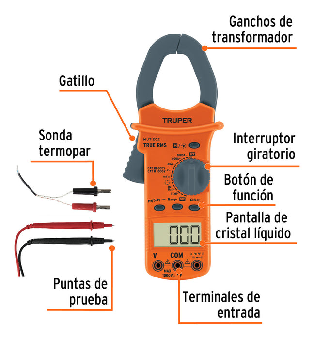 Pinza Amperimétrica Digital Teste Multímetro 1000 Amp Truper