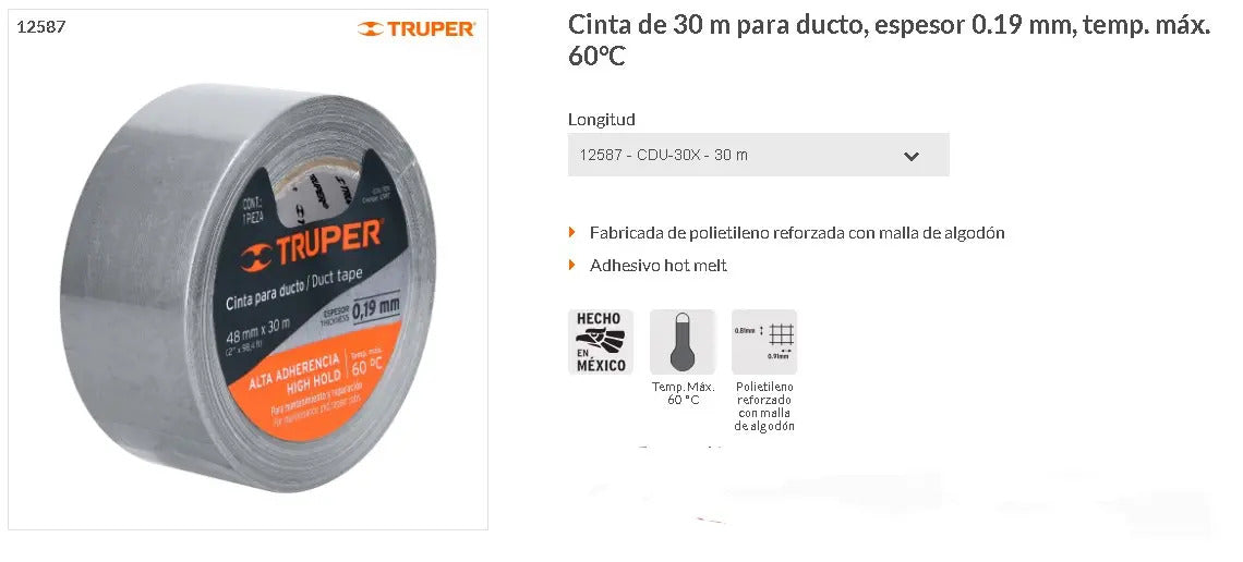 Cinta Duct Tape Gris Lisa 30 M 48 Mm