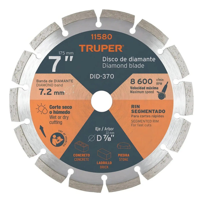 Disco Corte Diamante 7'' Piedra Concreto Truper