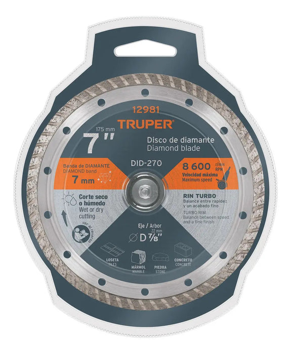 Disco Diamante Turbo 7'' Cortar Concreto Piedra Truper