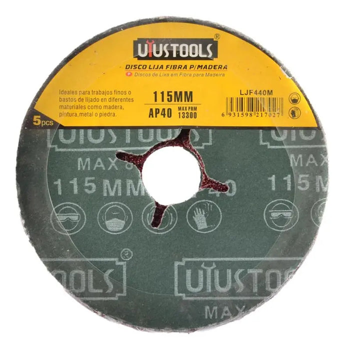 Set 5 Un Disco Lija Fibra P/madera 4 1/2 #40