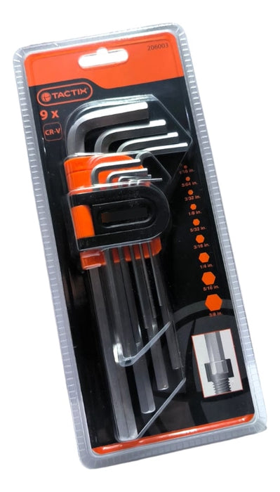Juego Llave Allen 9 Piezas Larga Pulgada Cromada Gris