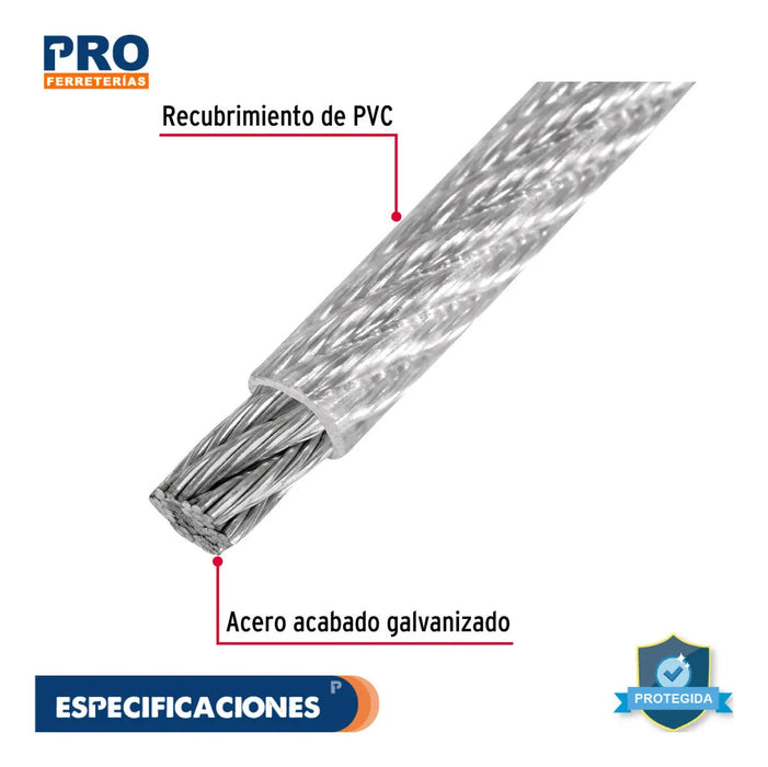 Cable Rígido de Acero 1/8 Recubierto PVC 7x7 75 M