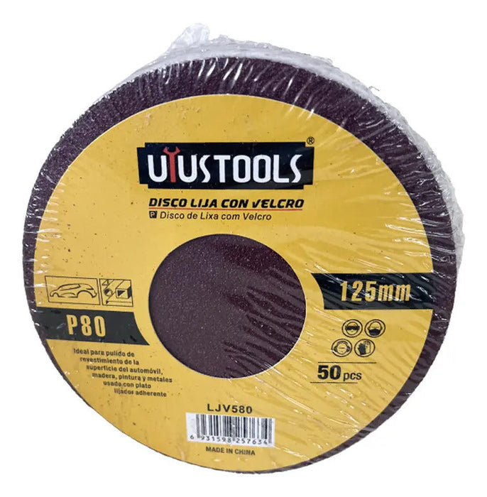 Set 50 Un Disco Lija Con Velcro 5" #80