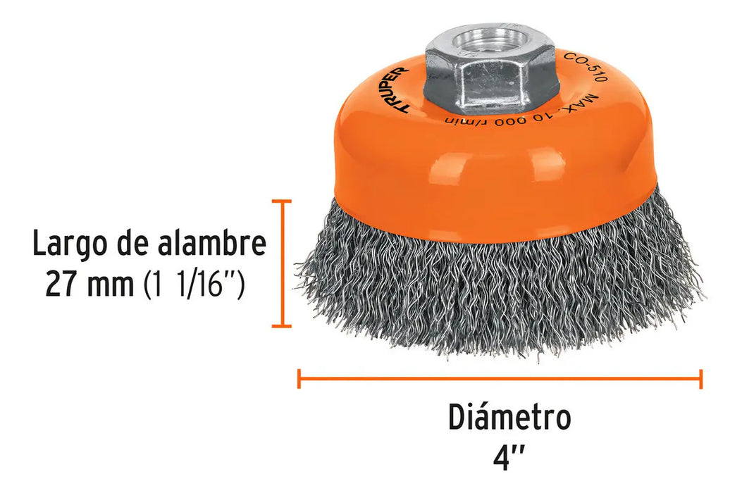 Carda De Copa Alambre Ondulado 4' Para Esmeril Truper