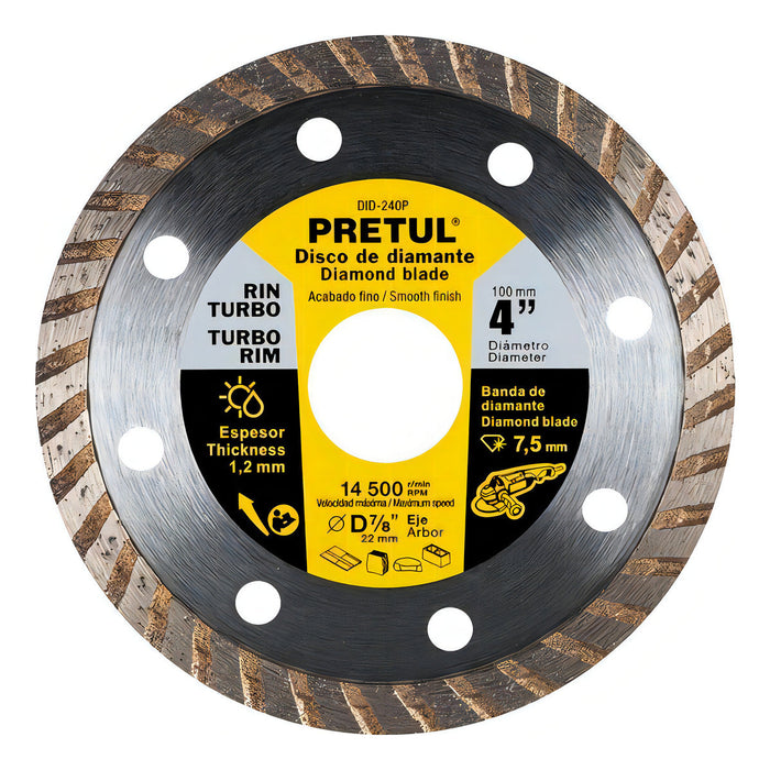 Disco Diamante 4'' Piedra Concreto Rin Turbo Pretul