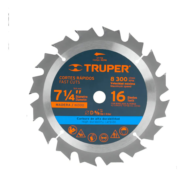 Disco Sierra para Madera 7-1/4'' 16 Dientes, Centro 5/8''