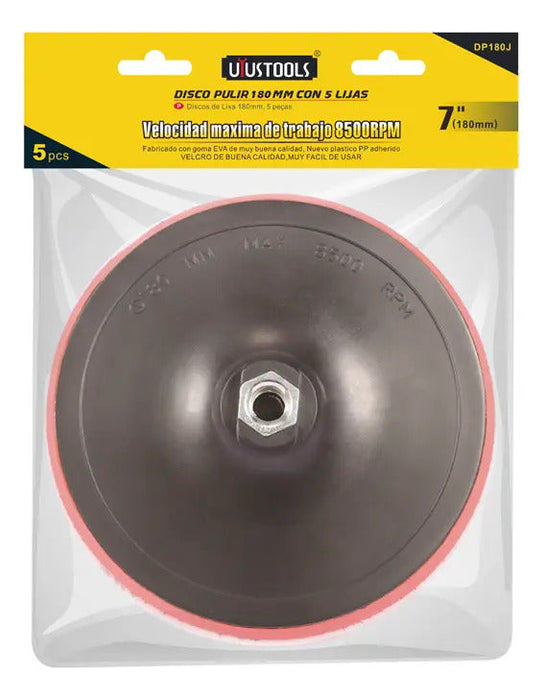 Disco Goma Pulir 7'' + 5 Lijas Uyustools