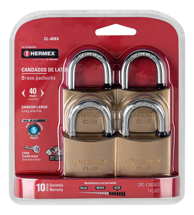 Set 4 Candados 40 Mm Hermex Dorado