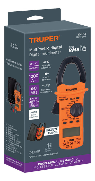 Pinza Amperimétrica Digital Teste Multímetro 1000 Amp Truper
