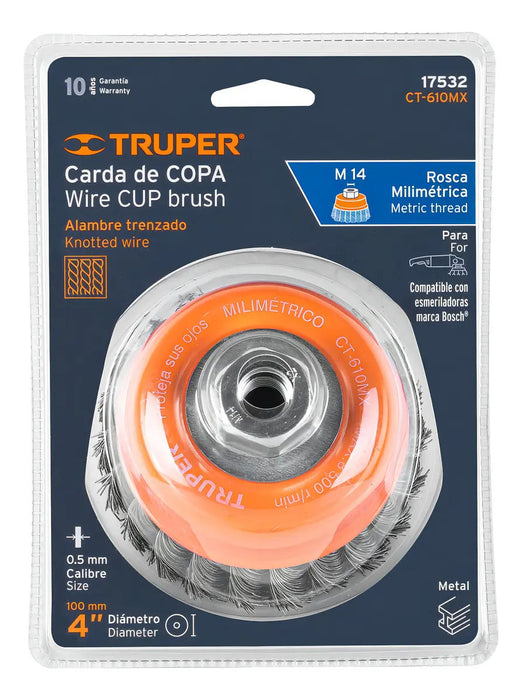 Carda Copa Trenzado Grueso 4'' X 14 Mm Truper