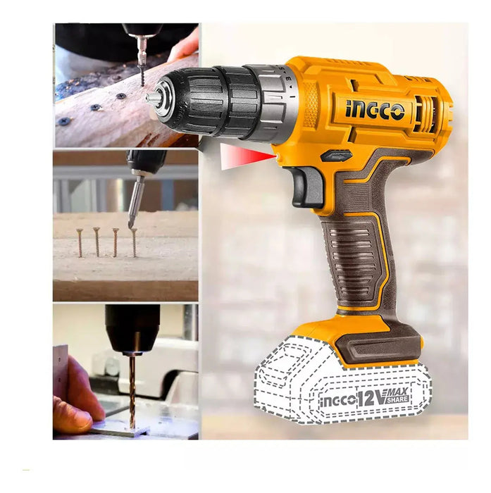 Taladro Atornillador Inalámbrico 12V con Batería y Cargador Ingco
