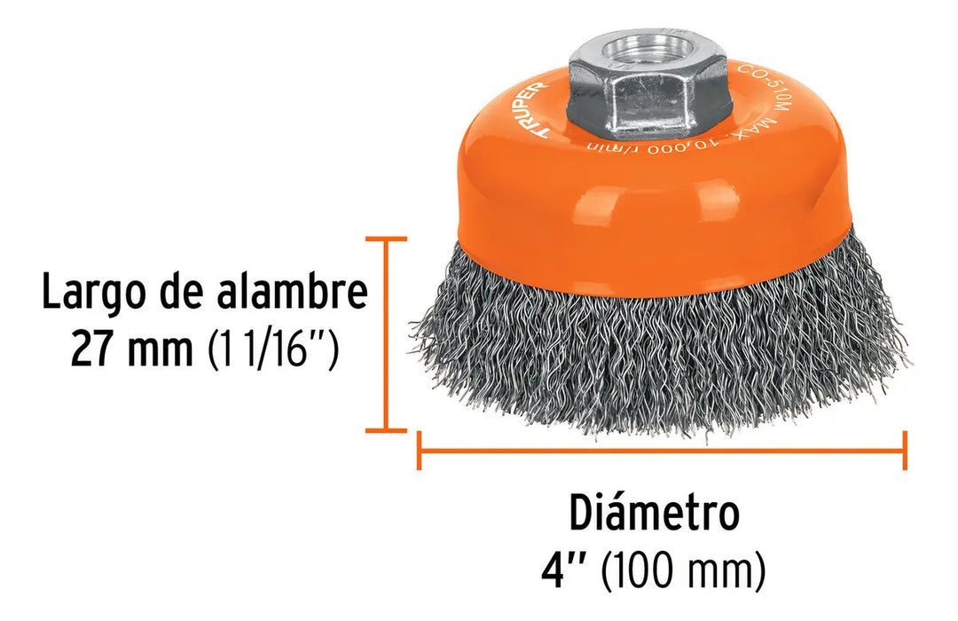 Grata Copa Ondulada Fina 4'' Truper
