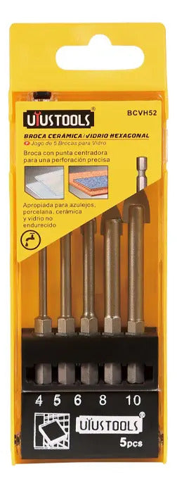 Set 5 Brocas Vidrio (4-10mm) Hexagonal