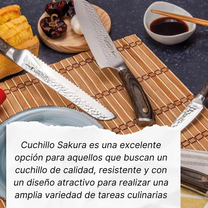 Cuchillo 3 Claveles Sakura Hoja De 20cm Acero Inox Forjada