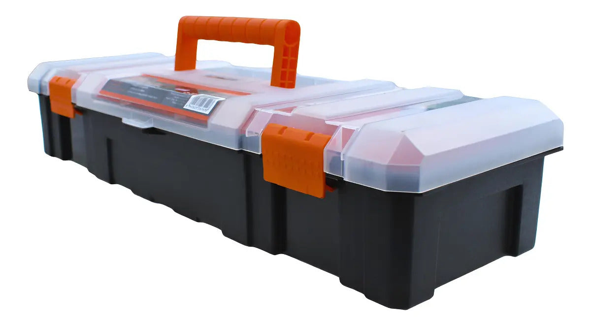 Caja Organizadora De Herramientas Tactix 46x16x9cm 7 Compartimentos Negro/anaranjado