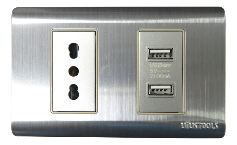 Tomacorriente C/ Usb 16a Inox Curva