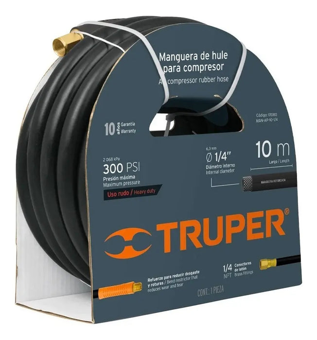 Manguera Compresor Alta Presión 1/4 Hule 300psi 10 Mt
