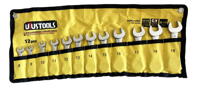 Juego 12 Pcs Llave Combinada Rachet Corto 8-19mm