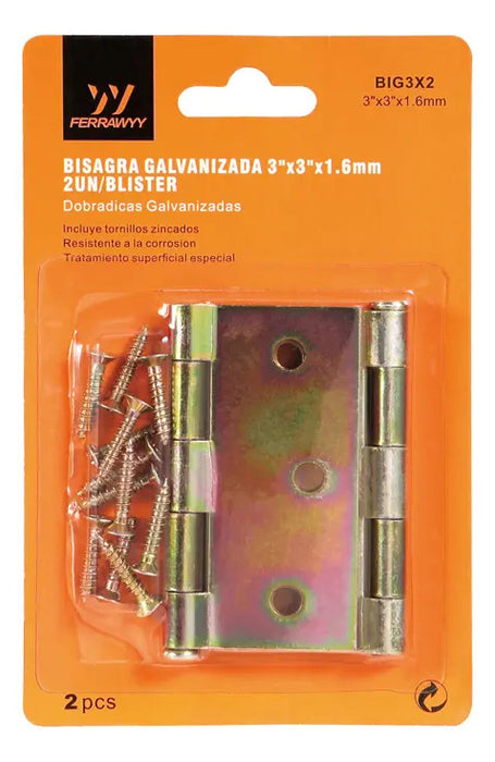 Bisagra Galvanizada 3X3X1.6mm 2pcs