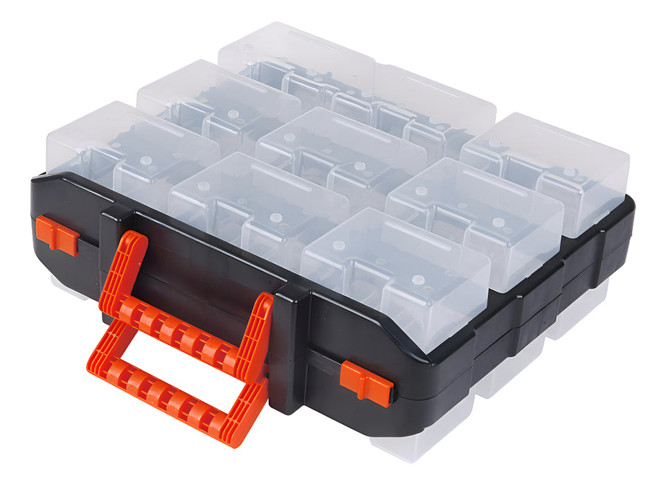 Organizador Plástico Doble Tipo Maleta Tactix 16 Compartimentos Negro