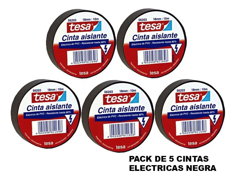Pack 5 Cintas Aislante Tesa Negra 10m X 18mm
