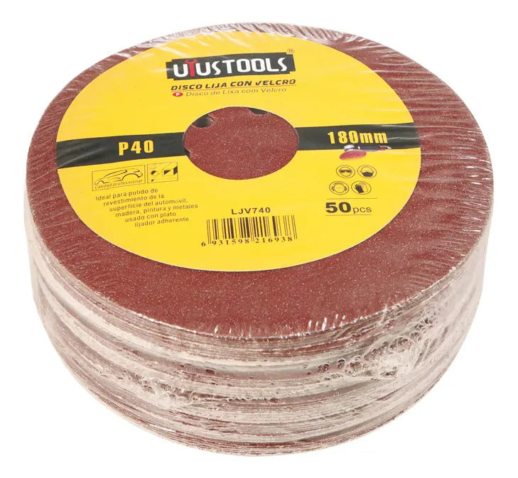 Set 50 Un Disco Lija Con Velcro 7" #40