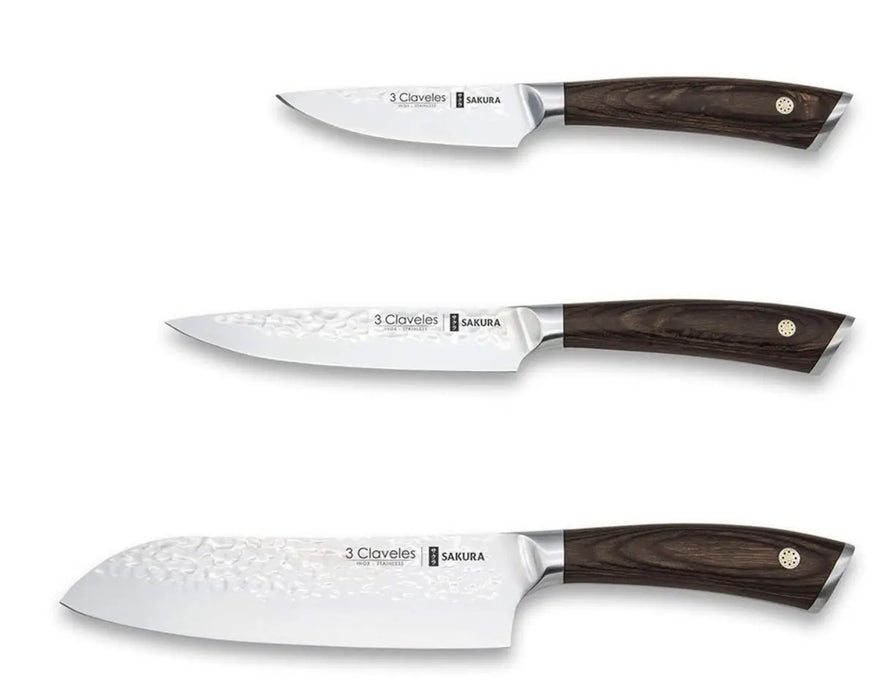 Set 3 Cuchillos Verdura/Cocina/Santoku Sakura 3 Claveles