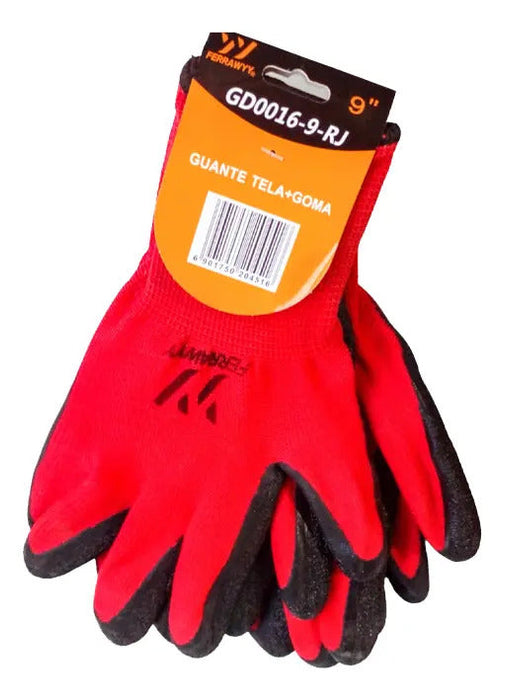 Guante Tela+Goma 0016 (Rojo+Negro) 9"
