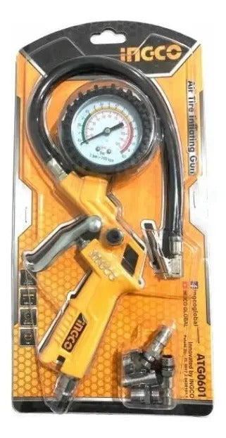 Pistola para Inflar y Calibrar Neumático con Manómetro Ingco Industrial Amarillo